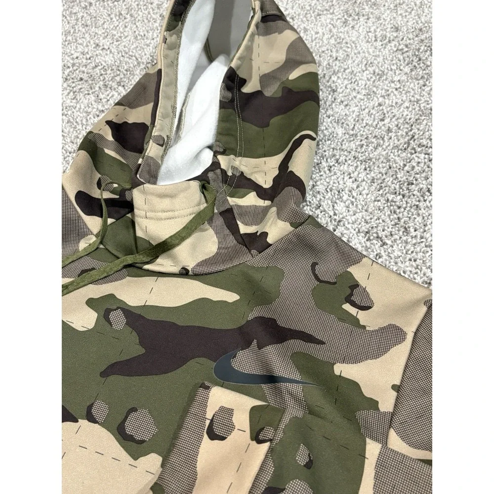 Nike‎ Therma-FIT Camo Hoodie Green Tan Camouflage Pullover Mens Small Sweatshirt